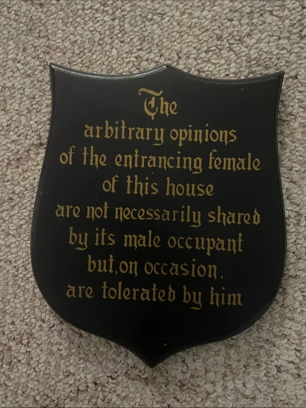 Vintage Black & Gold Shield Plaque with Funny Humorous Saying